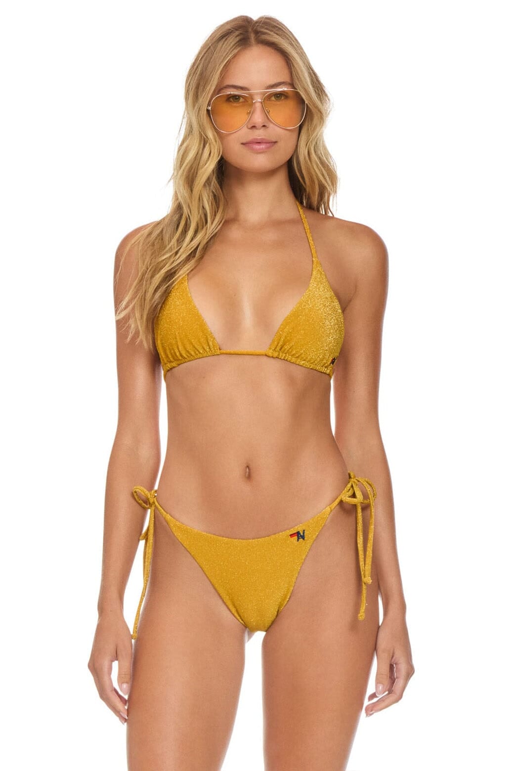 Retro SPARKLE TURKS SIDE TIE CHEEKY BIKINI BOTTOMS - GOLD
