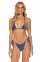 Retro SPARKLE TURKS SIDE TIE CHEEKY BIKINI BOTTOMS - NAVY