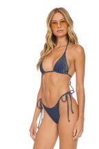 Retro SPARKLE TURKS SIDE TIE CHEEKY BIKINI BOTTOMS - NAVY