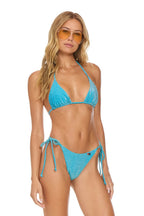 Retro SPARKLE TURKS TRIANGLE BIKINI TOP - SKY