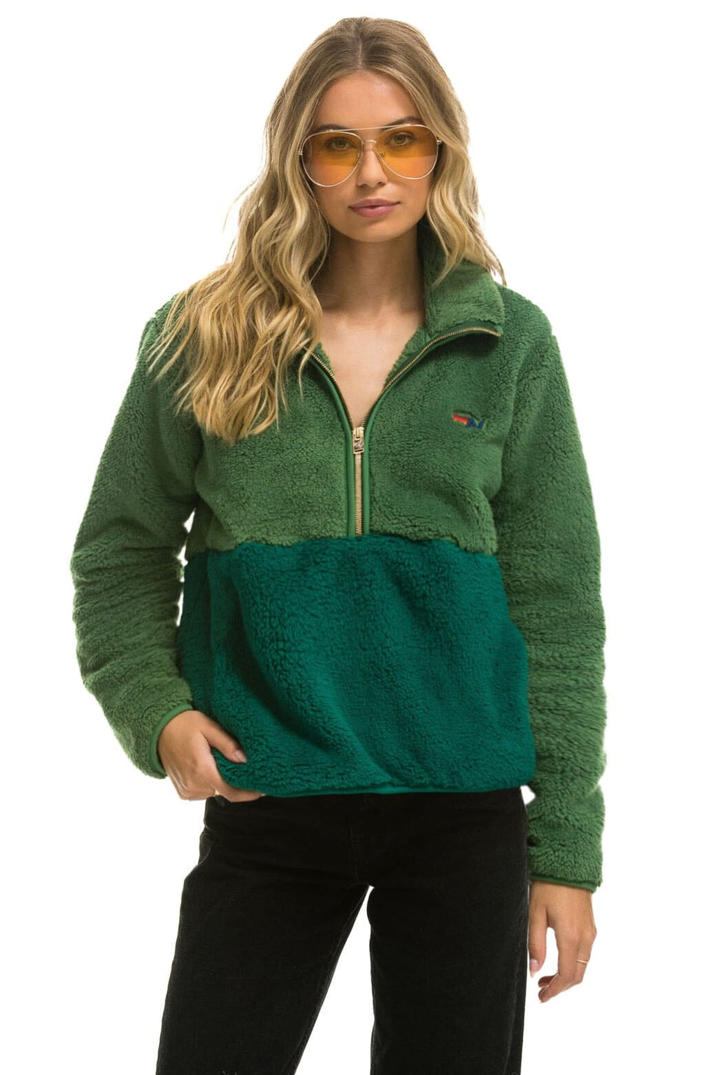 Retro TEDDY APRES HALF ZIP COLOR BLOCK JACKET - GARDEN GREEN