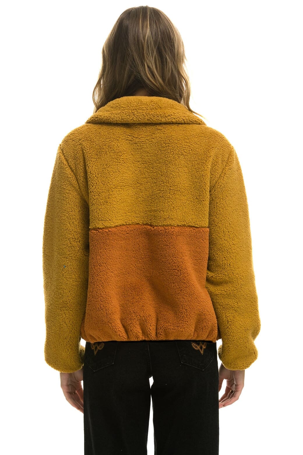 Retro TEDDY APRES HALF ZIP COLOR BLOCK JACKET - HONEY