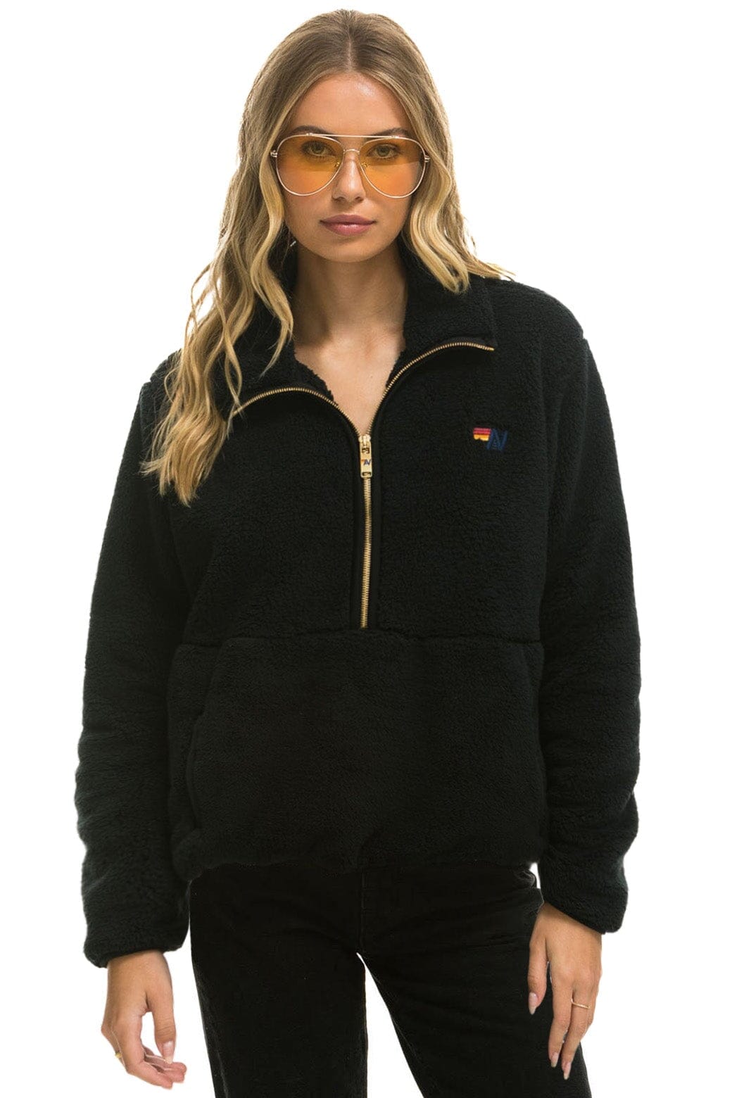 Retro TEDDY APRES HALF ZIP JACKET - BLACK
