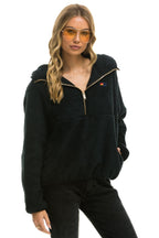 Retro TEDDY APRES HOODED HALF ZIP JACKET - BLACK