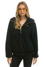 Retro TEDDY APRES HOODED HALF ZIP JACKET - BLACK