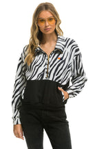 Retro ZEBRA FLEECE UNISEX HALF ZIP COLOR BLOCK JACKET - ZEBRA