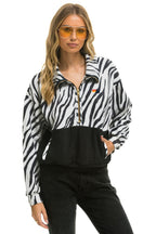 Retro ZEBRA FLEECE UNISEX HALF ZIP COLOR BLOCK JACKET - ZEBRA