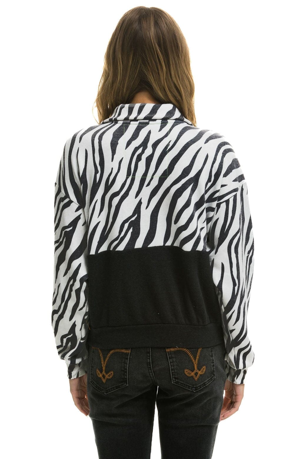 Retro ZEBRA FLEECE UNISEX HALF ZIP COLOR BLOCK JACKET - ZEBRA