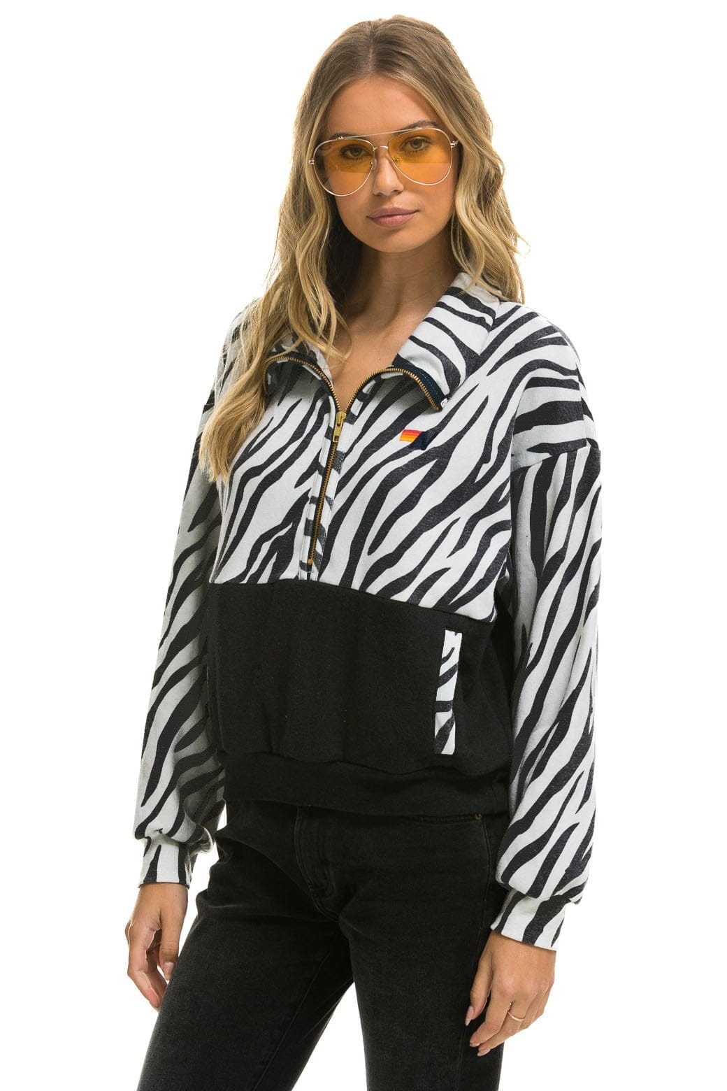 Retro ZEBRA FLEECE UNISEX HALF ZIP COLOR BLOCK JACKET - ZEBRA