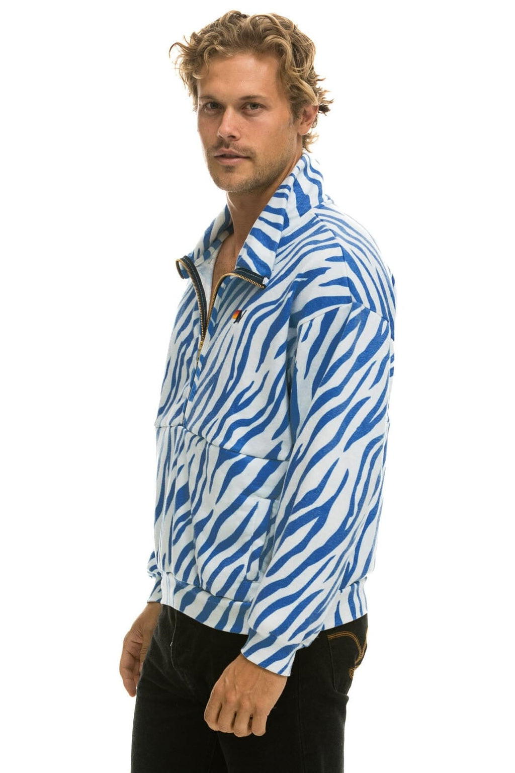 Retro TIGER FLEECE UNISEX HALF ZIP JACKET - BLUE TIGER