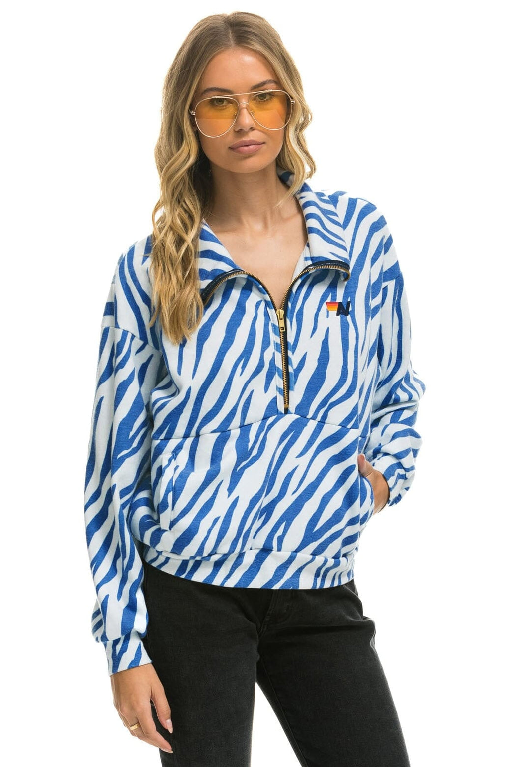 Retro TIGER FLEECE UNISEX HALF ZIP JACKET - BLUE TIGER