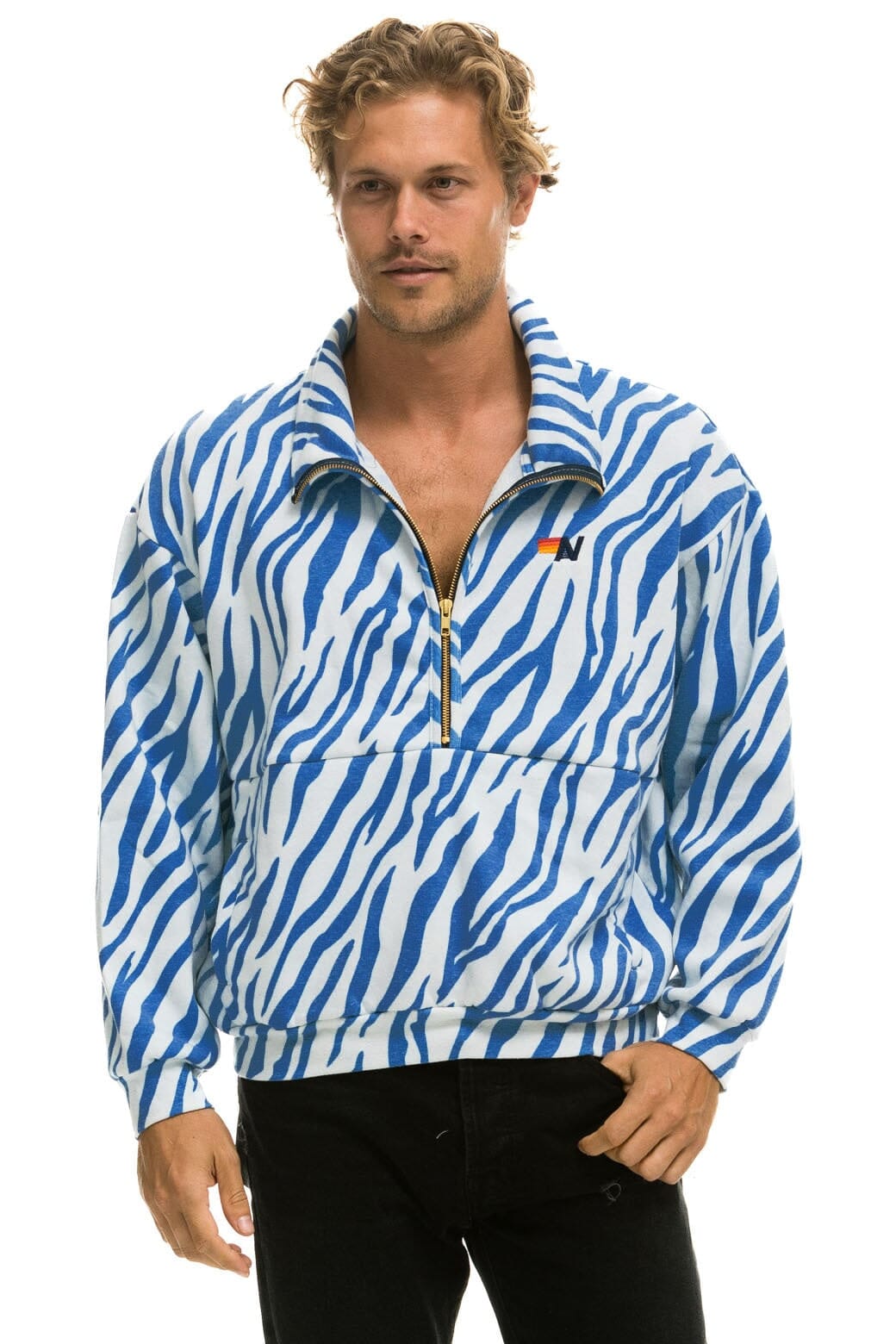 Retro TIGER FLEECE UNISEX HALF ZIP JACKET - BLUE TIGER