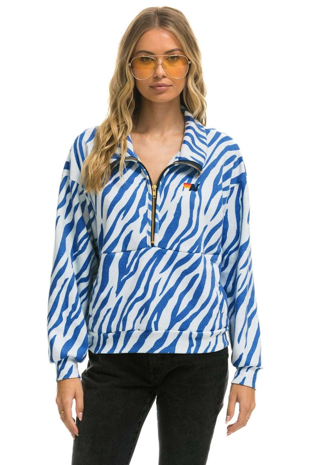 Retro TIGER FLEECE UNISEX HALF ZIP JACKET - BLUE TIGER