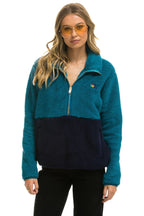 Retro TEDDY UNISEX HALF ZIP COLOR BLOCK JACKET - CAPRI