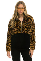 Retro TEDDY UNISEX HALF ZIP COLOR BLOCK JACKET - CHEETAH