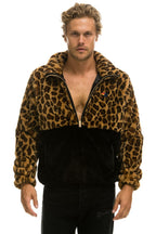 Retro TEDDY UNISEX HALF ZIP COLOR BLOCK JACKET - CHEETAH