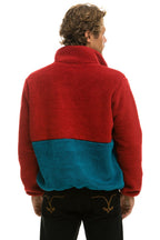 Retro TEDDY UNISEX HALF ZIP COLOR BLOCK JACKET - CHERRY