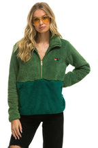 Retro TEDDY UNISEX HALF ZIP COLOR BLOCK JACKET - GARDEN GREEN