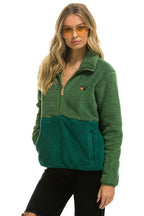 Retro TEDDY UNISEX HALF ZIP COLOR BLOCK JACKET - GARDEN GREEN