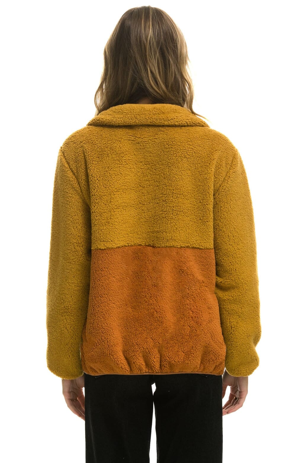 Retro TEDDY UNISEX HALF ZIP COLOR BLOCK JACKET - HONEY