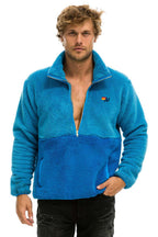 Retro TEDDY UNISEX HALF ZIP COLOR BLOCK JACKET - OCEAN