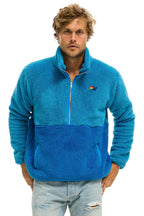 Retro TEDDY UNISEX HALF ZIP COLOR BLOCK JACKET - OCEAN