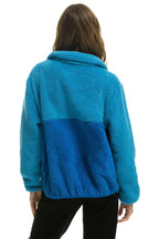 Retro TEDDY UNISEX HALF ZIP COLOR BLOCK JACKET - OCEAN