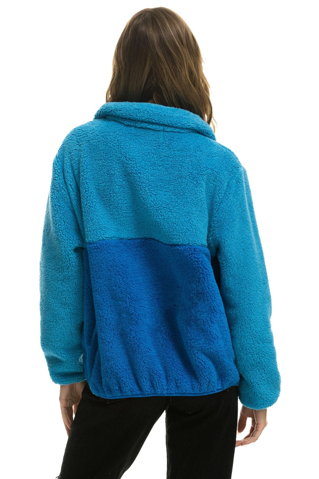 Retro TEDDY UNISEX HALF ZIP COLOR BLOCK JACKET - OCEAN