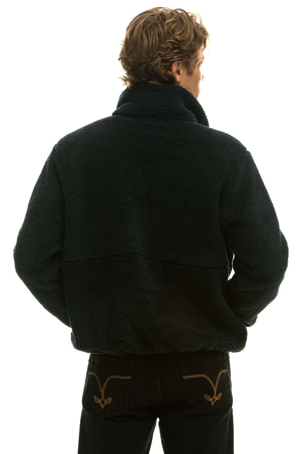 Retro TEDDY UNISEX HALF ZIP JACKET - BLACK