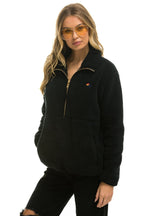 Retro TEDDY UNISEX HALF ZIP JACKET - BLACK