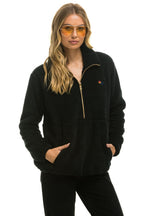 Retro TEDDY UNISEX HALF ZIP JACKET - BLACK