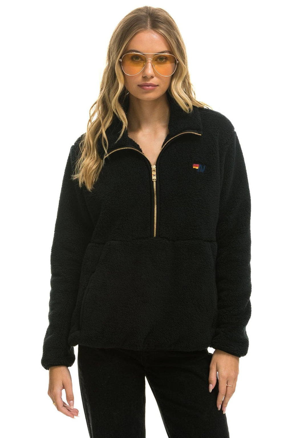 Retro TEDDY UNISEX HALF ZIP JACKET - BLACK