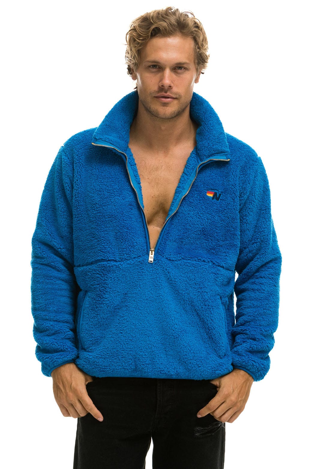 Retro TEDDY UNISEX HALF ZIP JACKET - BLUE CINA