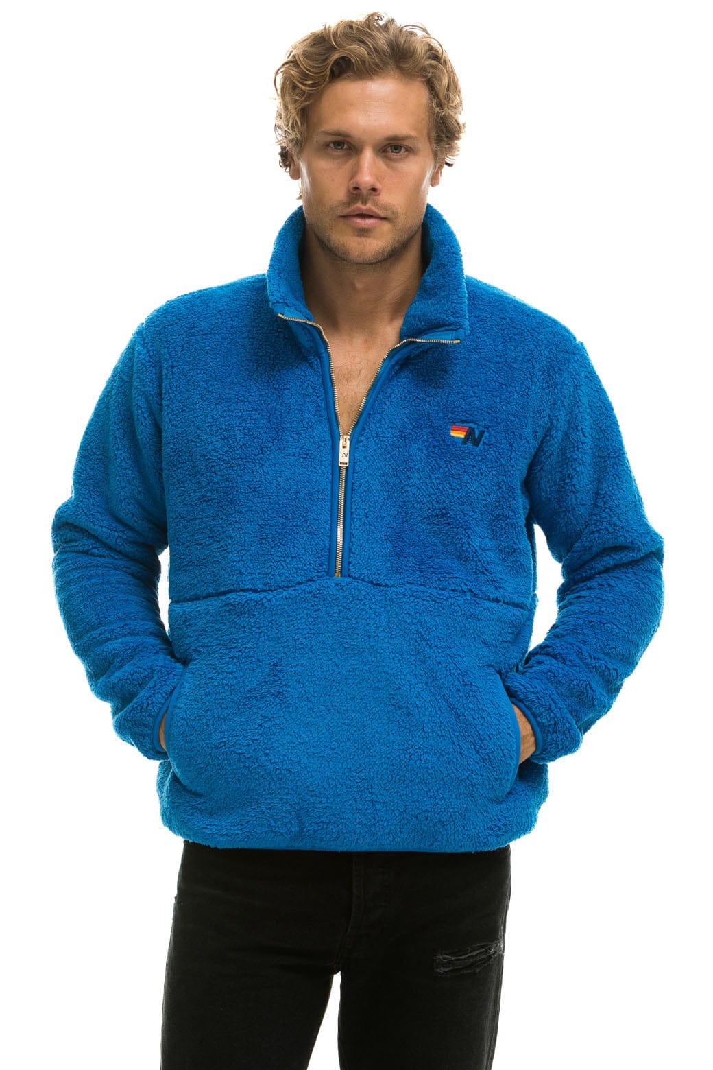 Retro TEDDY UNISEX HALF ZIP JACKET - BLUE CINA