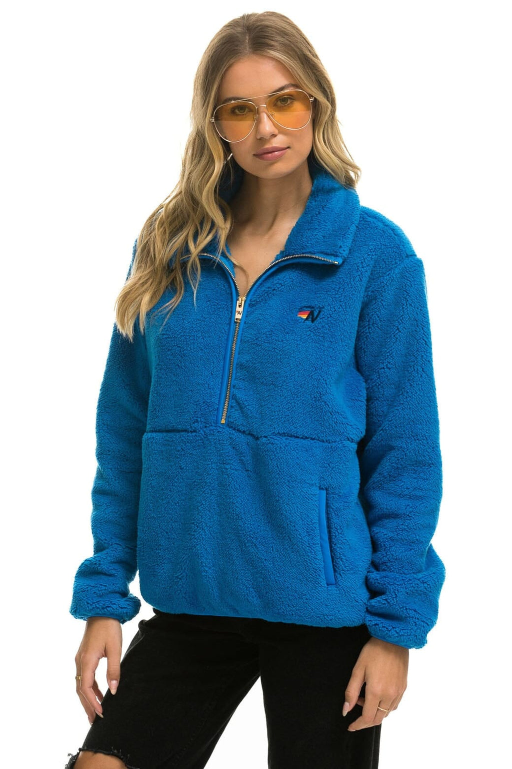 Retro TEDDY UNISEX HALF ZIP JACKET - BLUE CINA