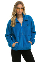 Retro TEDDY UNISEX HALF ZIP JACKET - BLUE CINA