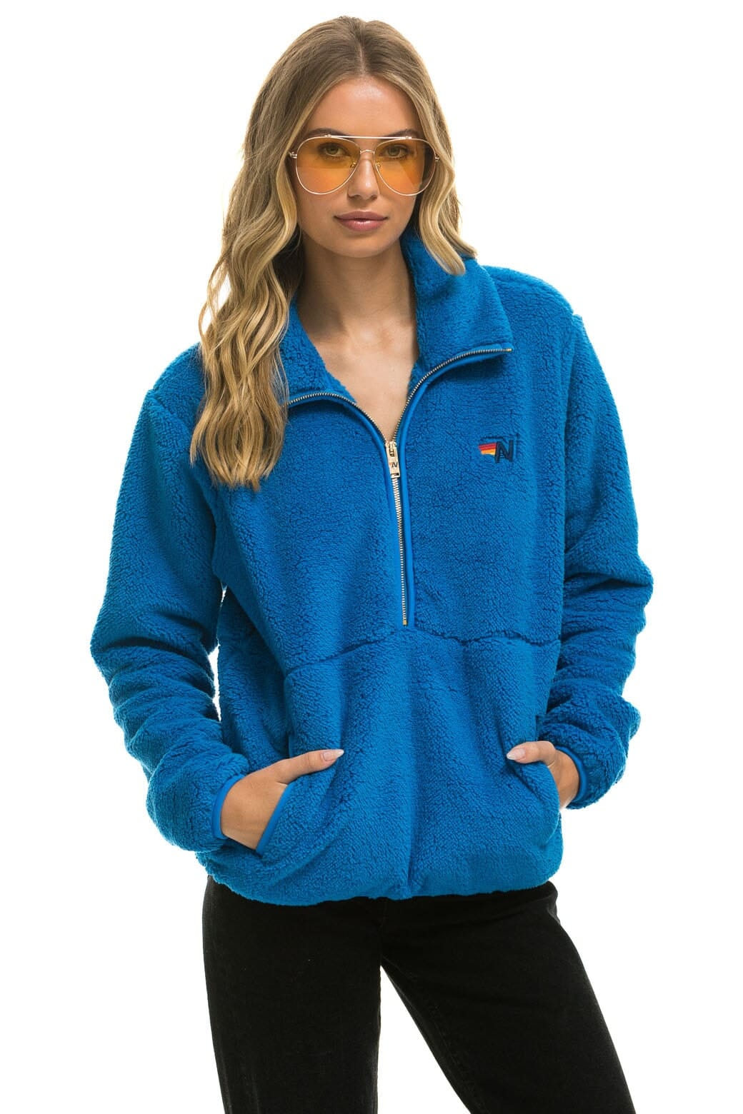 Retro TEDDY UNISEX HALF ZIP JACKET - BLUE CINA