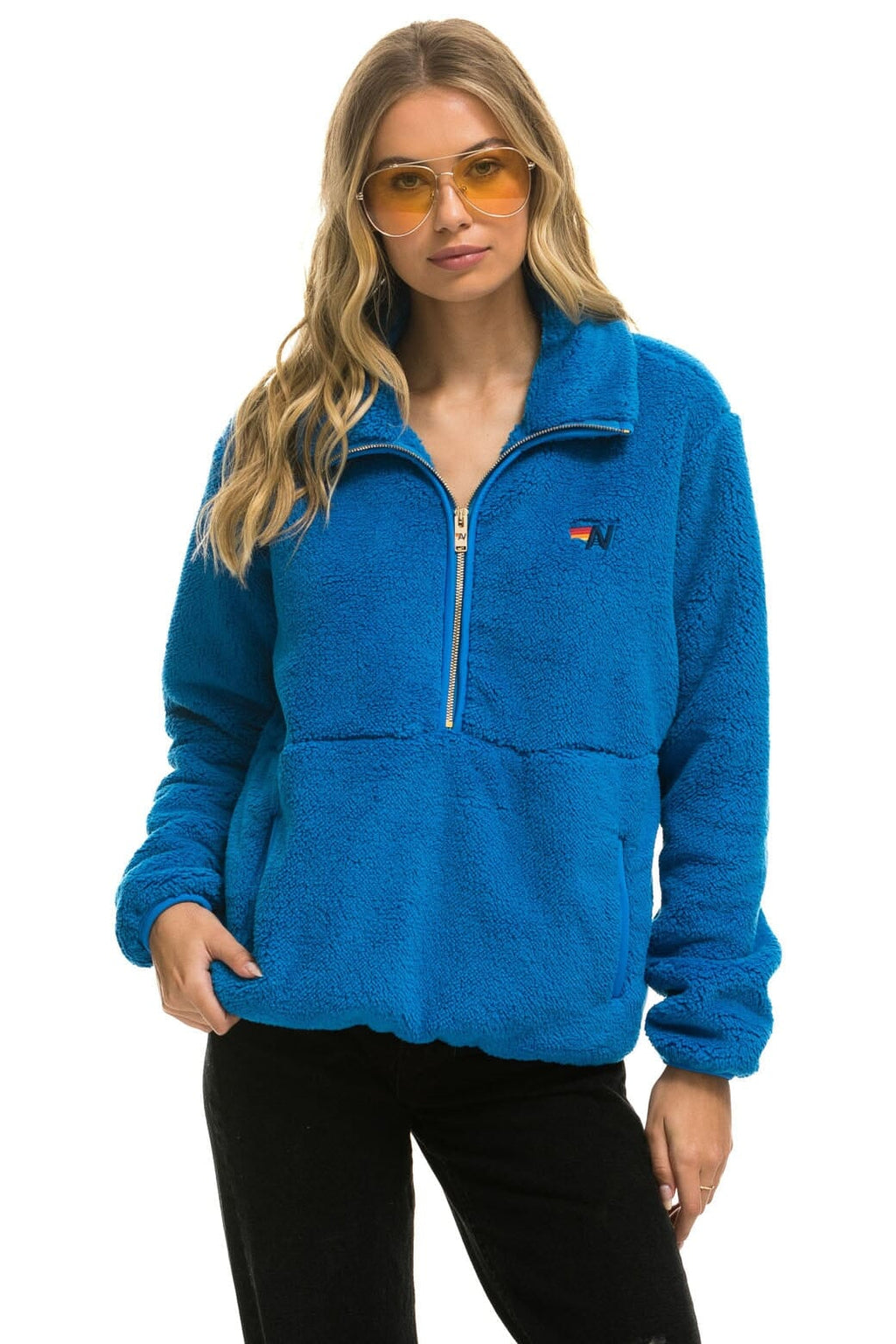 Retro TEDDY UNISEX HALF ZIP JACKET - BLUE CINA