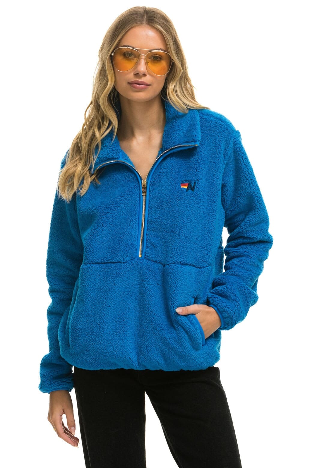 Retro TEDDY UNISEX HALF ZIP JACKET - BLUE CINA