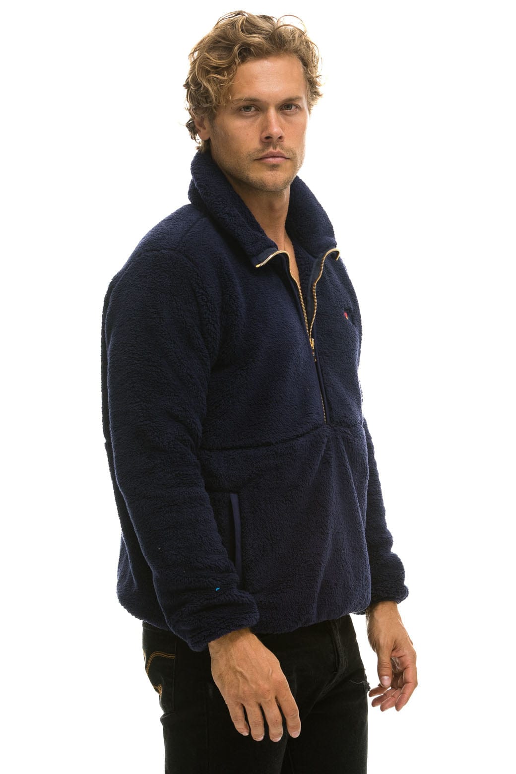 Retro TEDDY UNISEX HALF ZIP JACKET - NAVY
