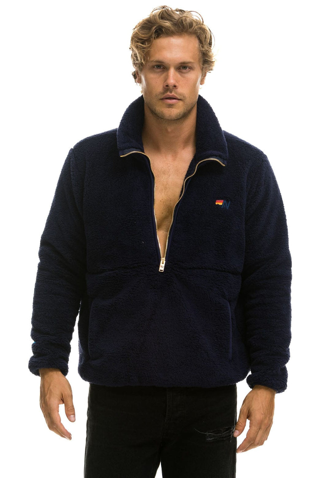 Retro TEDDY UNISEX HALF ZIP JACKET - NAVY