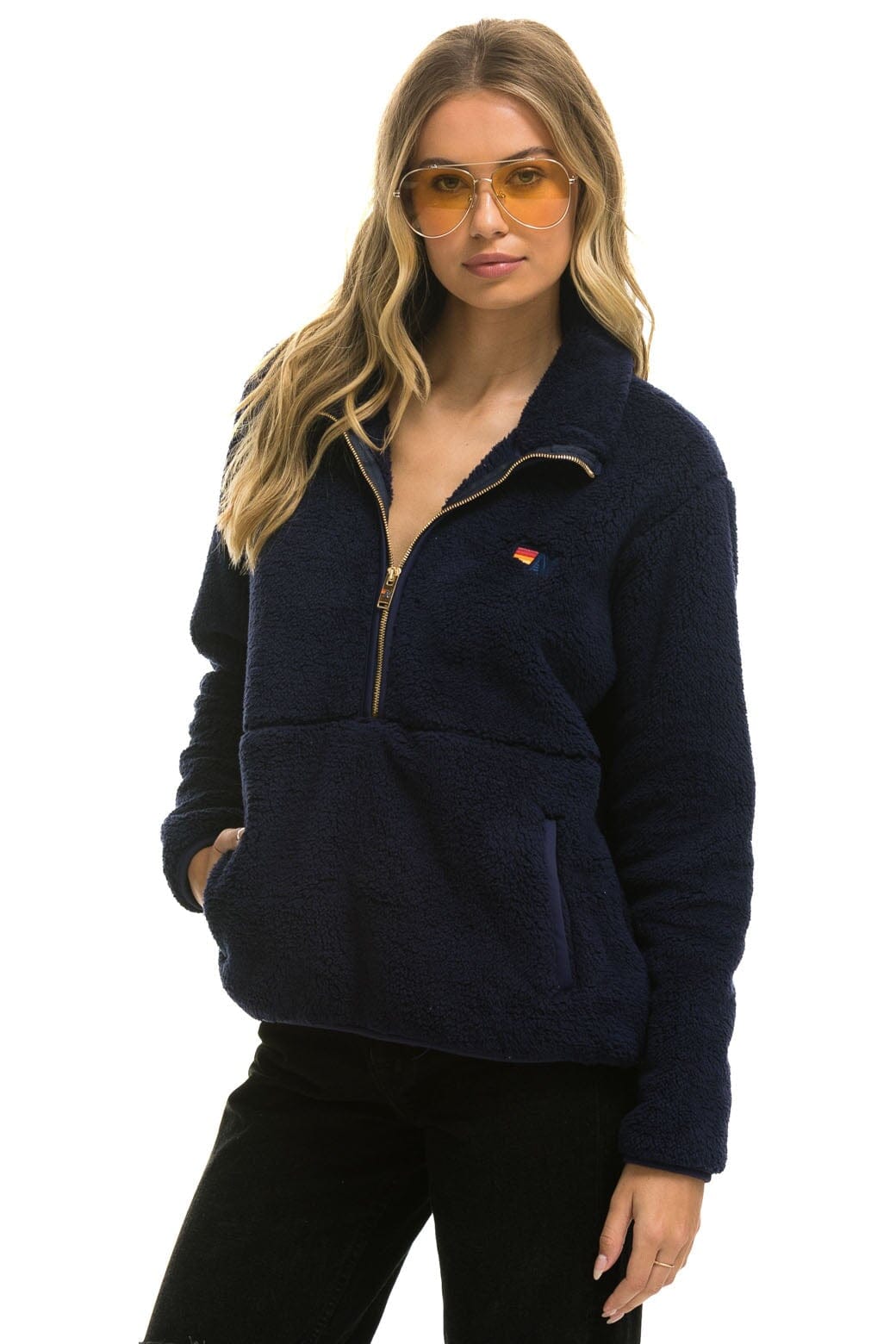 Retro TEDDY UNISEX HALF ZIP JACKET - NAVY