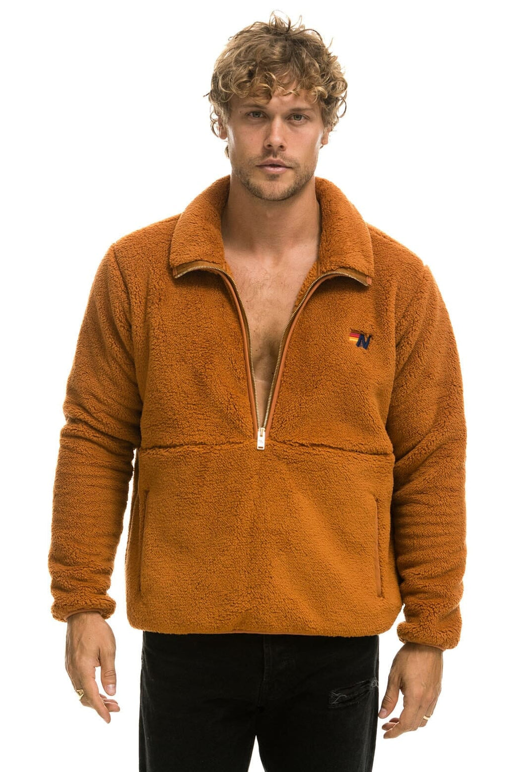 Retro TEDDY UNISEX HALF ZIP JACKET - WHISKEY