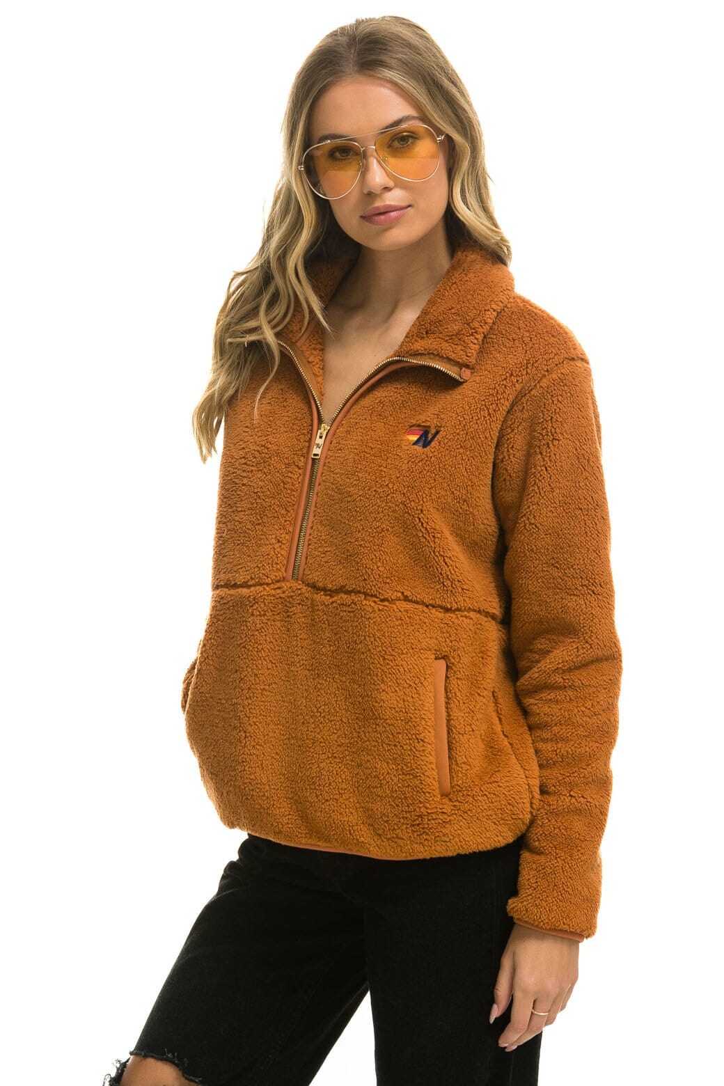 Retro TEDDY UNISEX HALF ZIP JACKET - WHISKEY