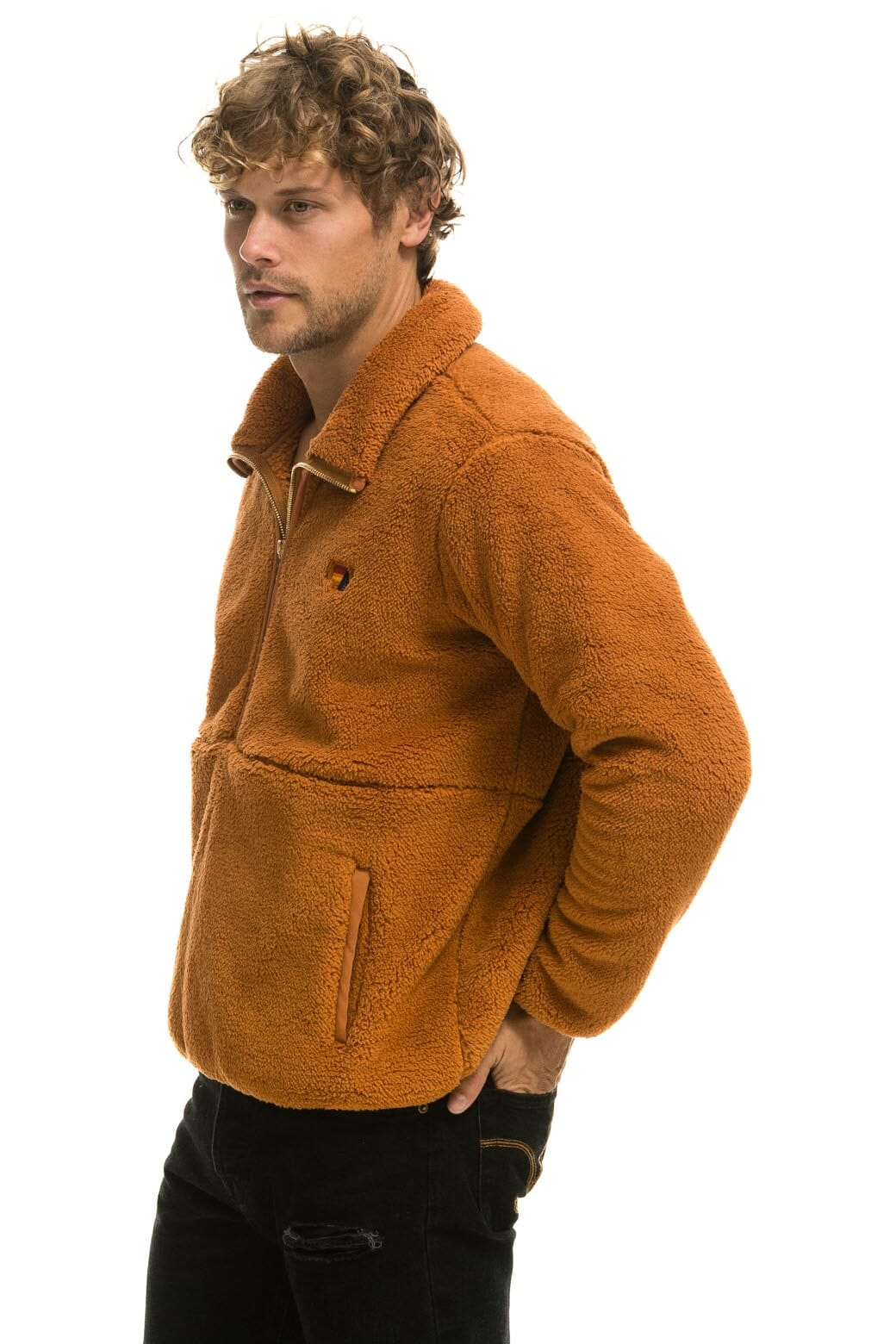 Retro TEDDY UNISEX HALF ZIP JACKET - WHISKEY