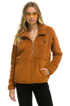 Retro TEDDY UNISEX HALF ZIP JACKET - WHISKEY