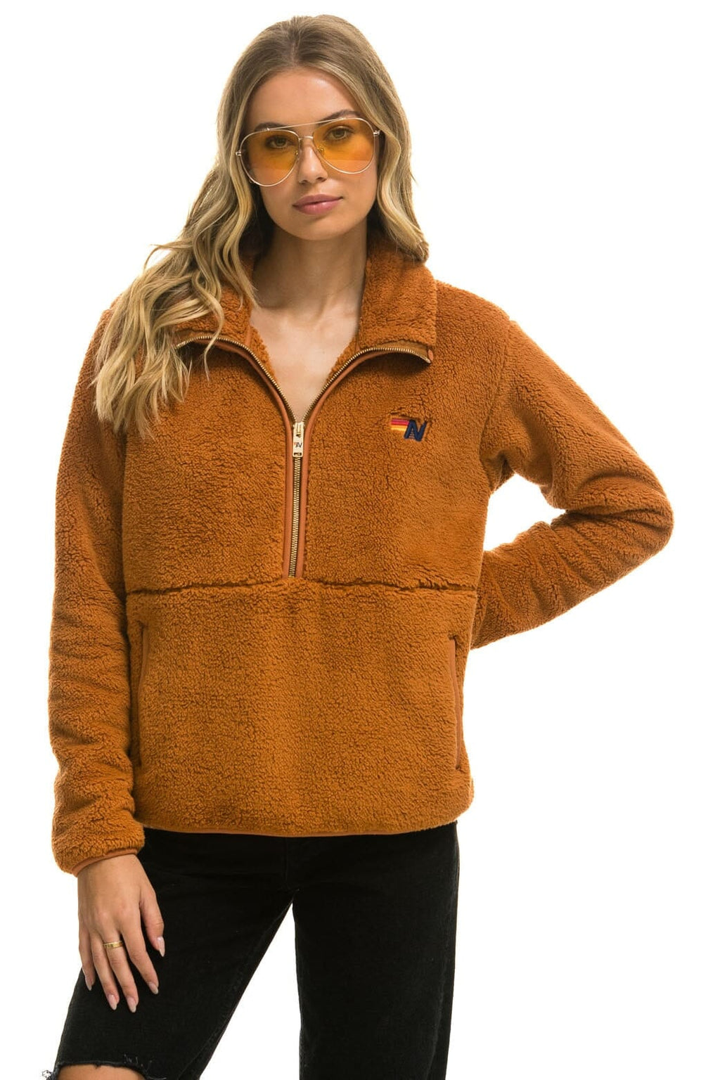 Retro TEDDY UNISEX HALF ZIP JACKET - WHISKEY