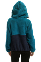 Retro TEDDY APRES HOODED HALF ZIP COLOR BLOCK JACKET - CAPRI