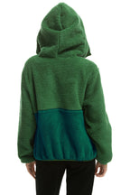 Retro TEDDY UNISEX HOODED HALF ZIP COLOR BLOCK JACKET - GARDEN GREEN