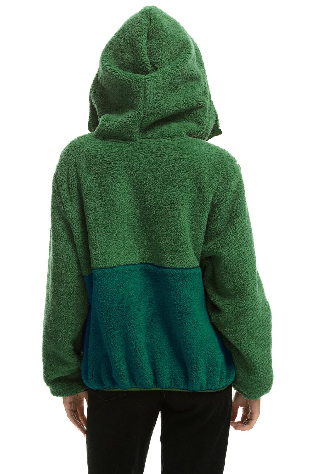 Retro TEDDY UNISEX HOODED HALF ZIP COLOR BLOCK JACKET - GARDEN GREEN